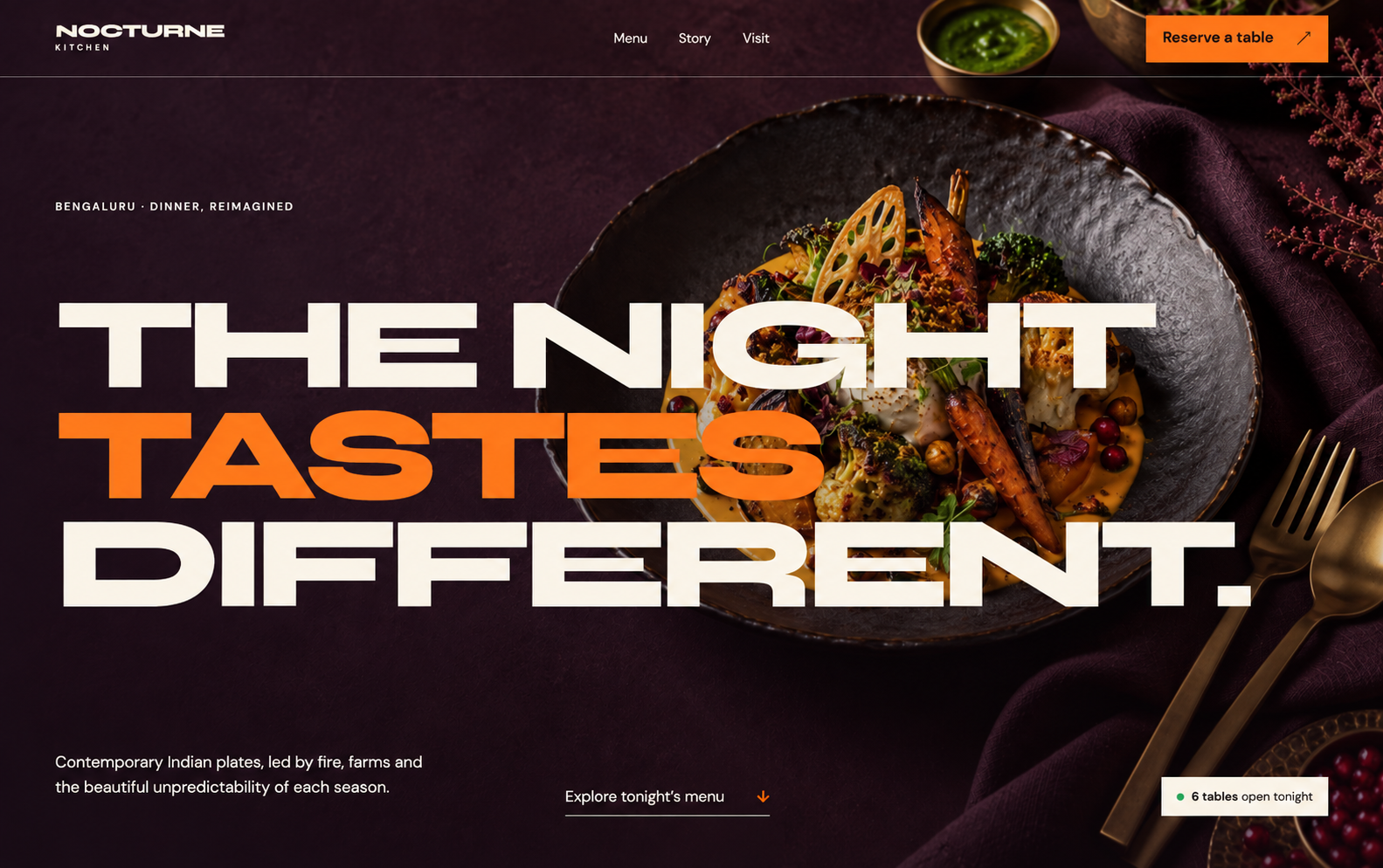 Nocturne Kitchen website homepage without browser controls